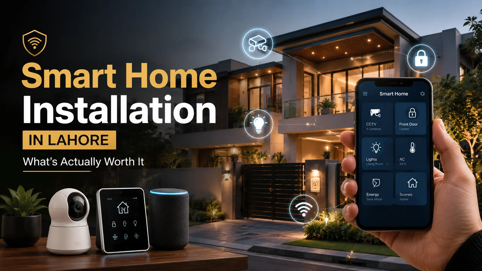 Smart home installation in Lahore with CCTV, smart locks, lighting and home automation